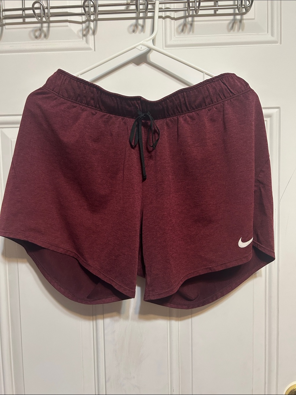 Nike Women's Maroon Athletic Shorts with Black Drawstring
